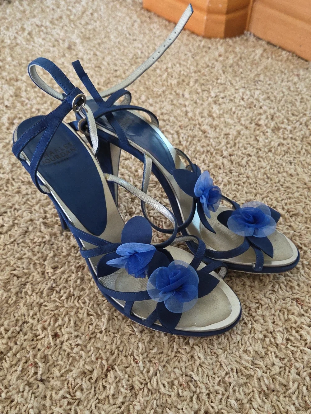 Charles Jourdan Blue Floral Tie-Ankle Heels